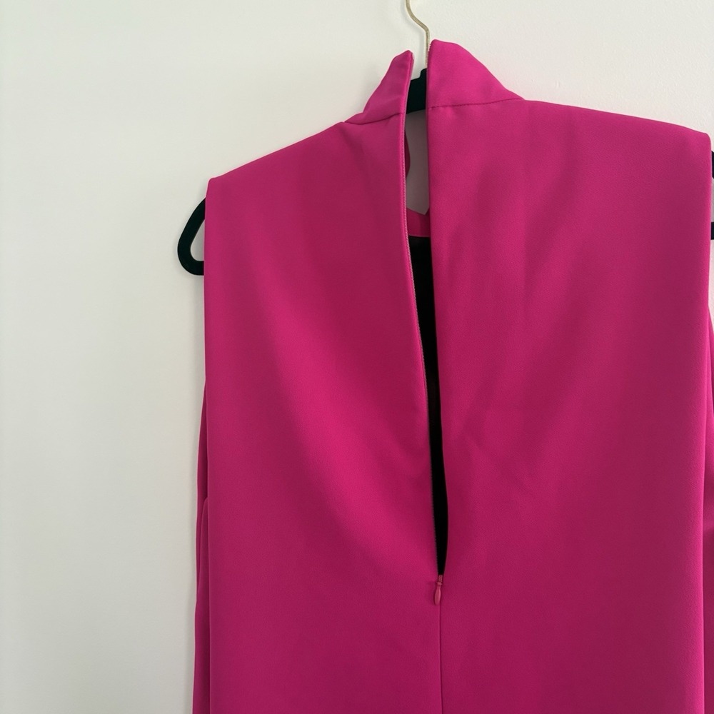 ZARA Shoulder Padded Cape Dress Neon Fuchsia Mock Neck Sleeveless Mini Women's S - Picture 8 of 10